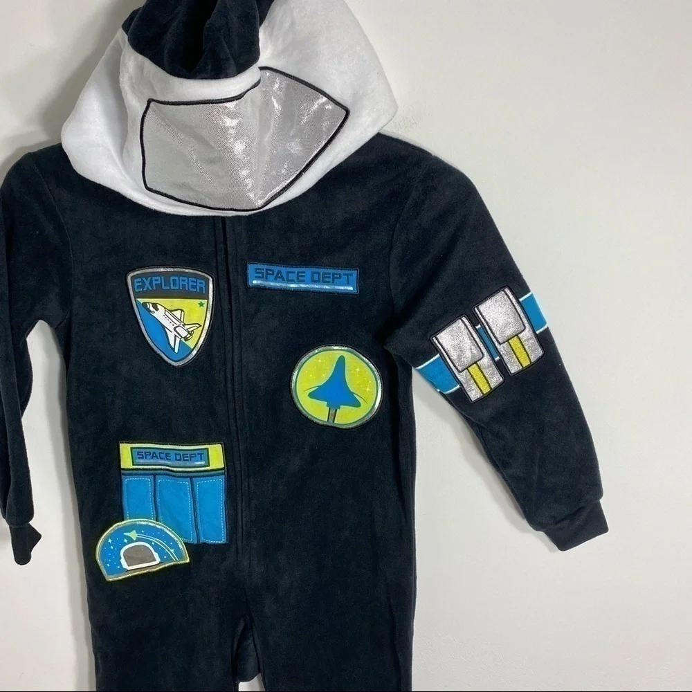 Cat & Jack Hooded Astronaut Bodysuit Pajama Costume Kids Sz XS Black Blue